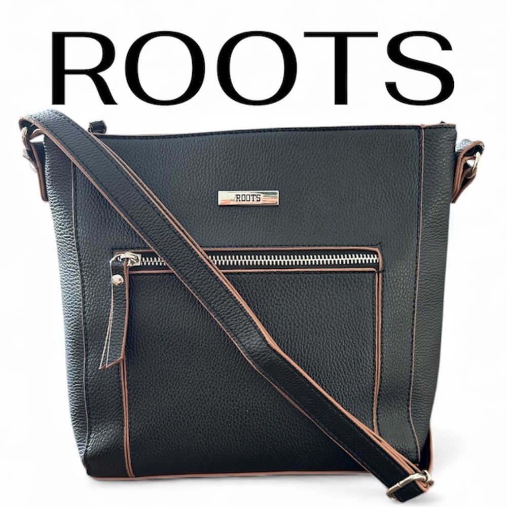 ROOTS NWOT Black and Tan Crossbody Bag - Picture 1 of 12